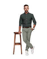 DARK GREEN WITH BLUE & LIGHT GREEN THIN LINE COTTON SHIRT